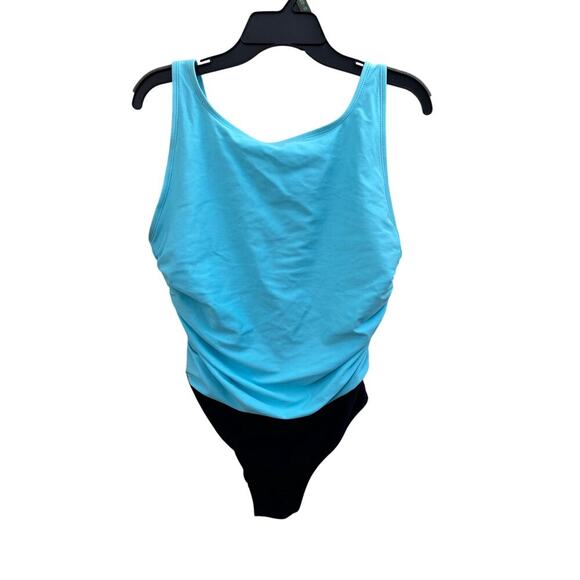 NWT At The Beach One Piece Swimsuit 16 XL Turquoise Black - Picture 1 of 7